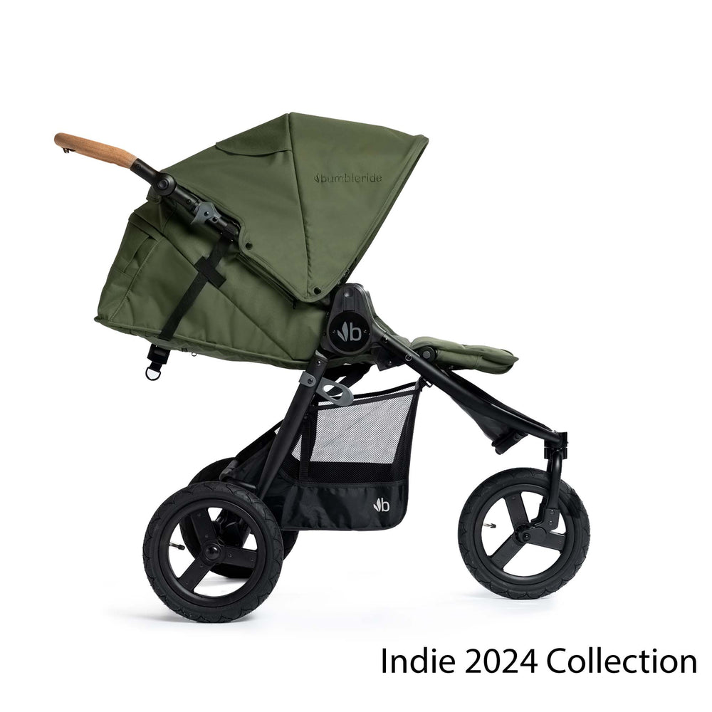 
                      
                        Bumbleride Indie All Terrain Stroller in Olive - Fully Reclined Mode - New Collection 2024
                      
                    