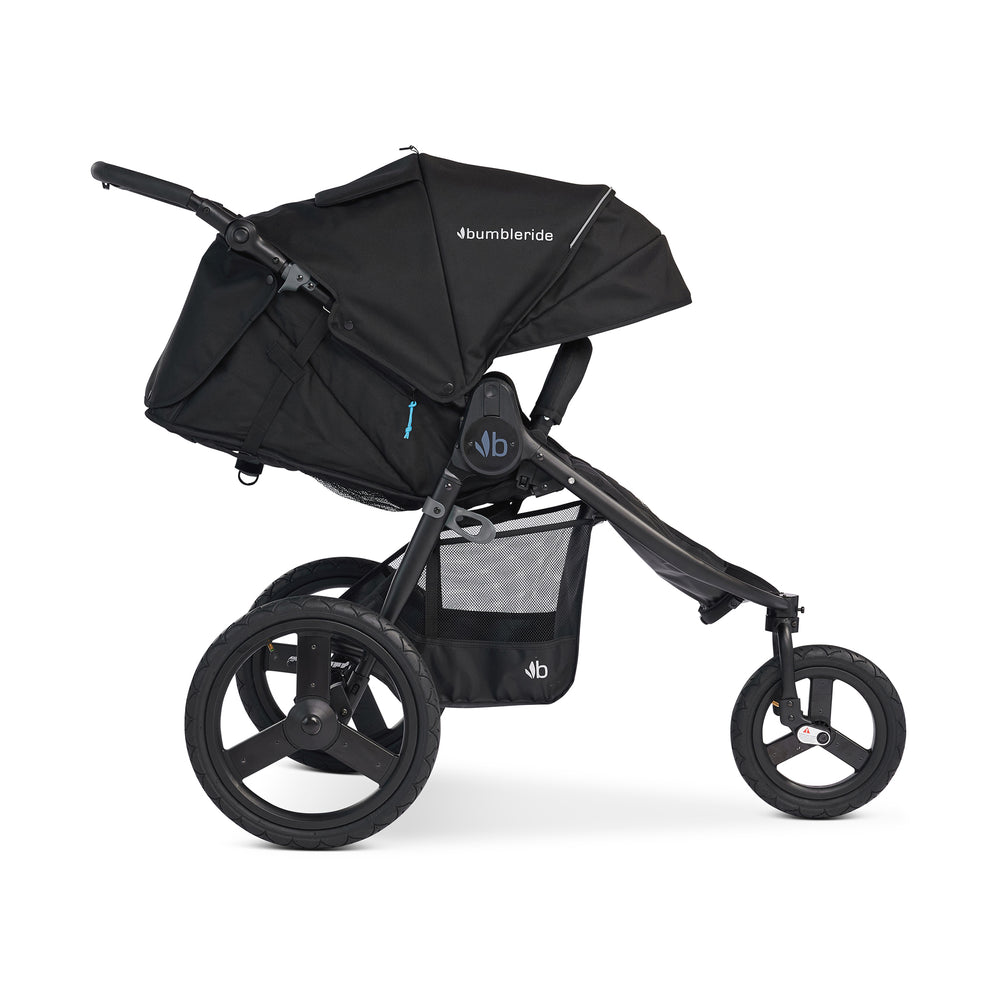 
                      
                        Bumbleride Speed Jogging Stroller in Black - Premium Black Frame - Reclined.  New Collection 2023.
                      
                    