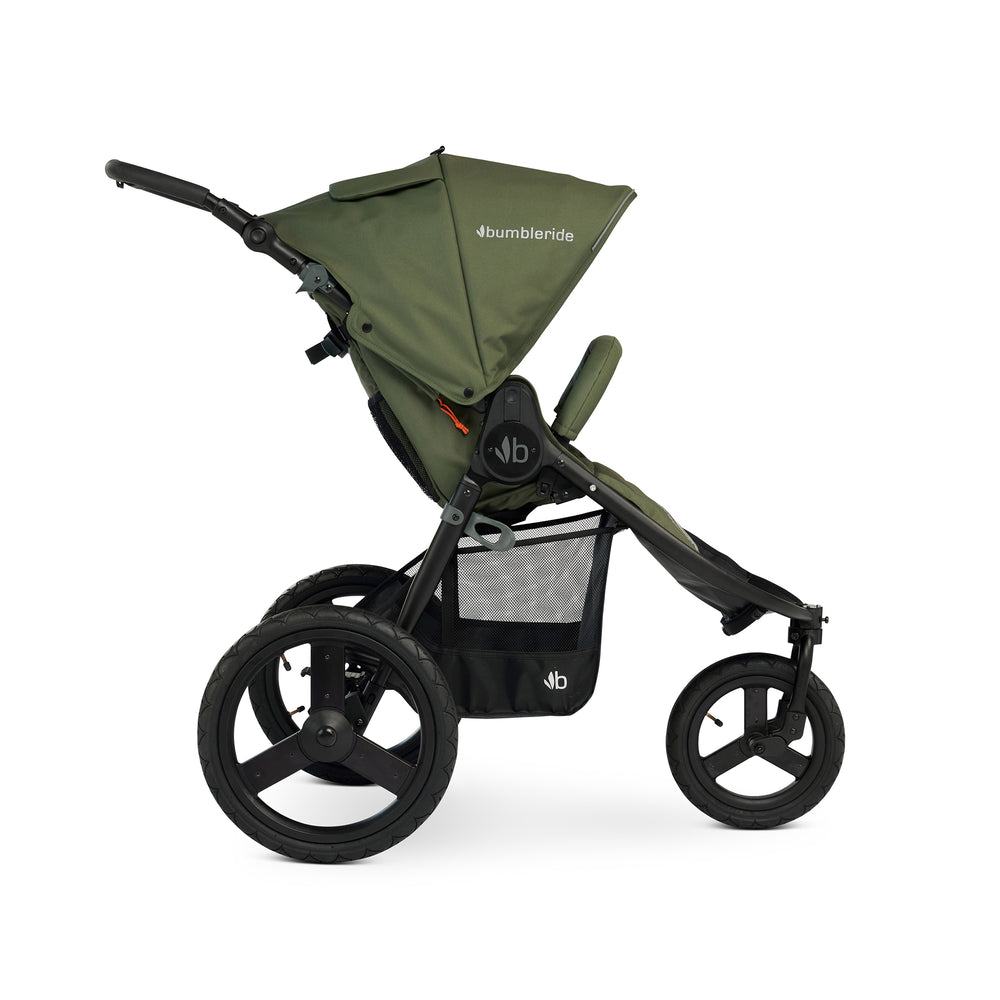 
                      
                        Bumbleride Speed Jogging Stroller in Olive - Premium Black Frame - Profile View.  New Collection 2023.
                      
                    